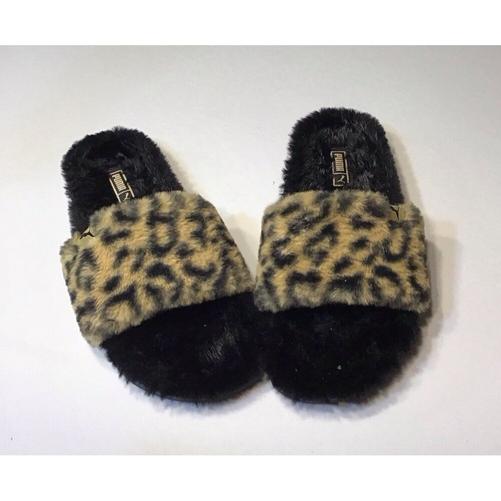 Puma Leadcat 2.0 Fluff Safari Slides cheetah-print faux fur strap